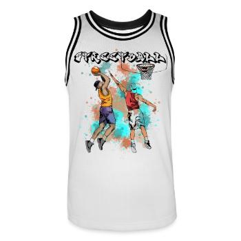 Illustration d’action de basket-ball - Maillot de basket Homme - blanc/noir - Devant - AI Model Male 185 dark (185cm)