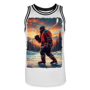 Sasquatch Hockey Bigfoot Hockeyspieler - Männer Basketball-Trikot - Weiß/Schwarz - Vorne - AI Model Male 185 dark (185cm)