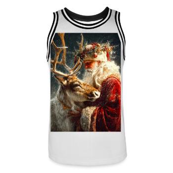 Winterliche Umarmung des Weihnachtsmanns und der Rentiere - Männer Basketball-Trikot - Weiß/Schwarz - Vorne - AI Model Male 185 dark (185cm)
