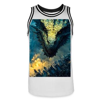 Stormbound Dragon Over City - Men's Basketball Jersey - white/black - Front - AI Model Male 185 dark (185cm)
