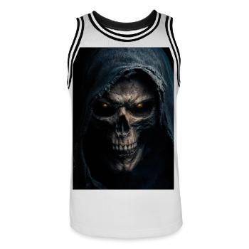 Schädel mit Kapuze Sensenmann - Männer Basketball-Trikot - Weiß/Schwarz - Vorne - AI Model Male 185 dark (185cm)