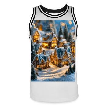 Gemütliches verschneites Dorf Winterglühen - Männer Basketball-Trikot - Weiß/Schwarz - Vorne - AI Model Male 185 dark (185cm)