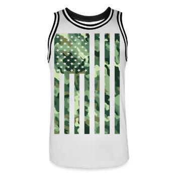 Drapeau des États-Unis Camo Camouflage Armée Militaire - Maillot de basket Homme - blanc/noir - Devant - AI Model Male 185 dark (185cm)