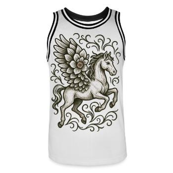 Ornate Winged Unicorn Crest - Men's Basketball Jersey - white/black - Front - AI Model Male 185 dark (185cm)
