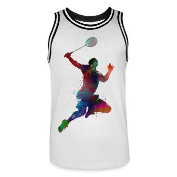 Badminton-Sportkunst #badminton - Männer Basketball-Trikot - Weiß/Schwarz - Vorne - AI Model Male 185 dark (185cm)