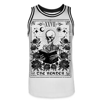 The Skeleton Reader Mystical Tarot  - Men's Basketball Jersey - white/black - Front - AI Model Male 185 dark (185cm)