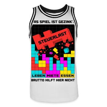 The game is rigged tax burden - Men's Basketball Jersey - white/black - Front - AI Model Male 185 dark (185cm)