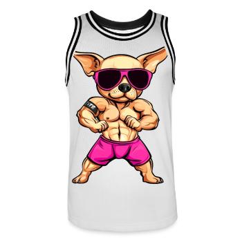 Fitness Chihuahua - Men's Basketball Jersey - white/black - Front - AI Model Male 185 dark (185cm)