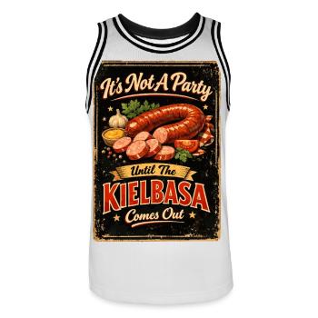 Retro Kielbasa Party – Vintage Polish Sausage - Men's Basketball Jersey - white/black - Front - AI Model Male 185 dark (185cm)