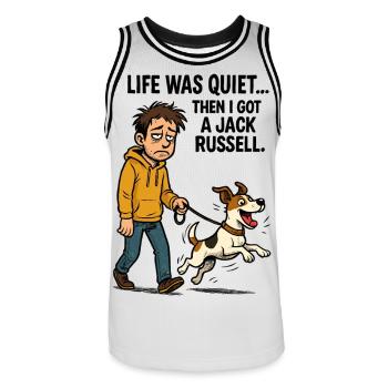 Life Was Quiet - Funny Jack Russell Comic - Men's Basketball Jersey - white/black - Front - AI Model Male 185 dark (185cm)