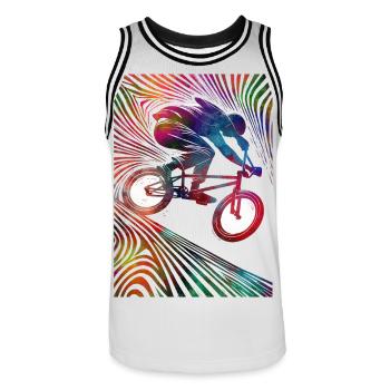 Cycliste coloré dans une explosion au néon - Maillot de basket Homme - blanc/noir - Devant - AI Model Male 185 dark (185cm)