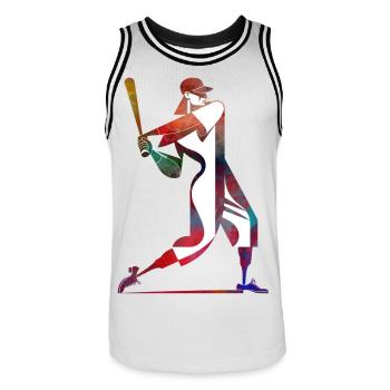 Colored Baseball Player: Dynamic Swing - Men's Basketball Jersey - white/black - Front - AI Model Male 185 dark (185cm)