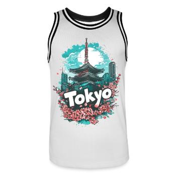 Tokyo, Japon, Pagode, Ville, Horizon, Soleil, Fleurs - Maillot de basket Homme - blanc/noir - Devant - AI Model Male 185 dark (185cm)