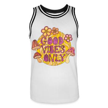 Good Vibes Only 70s Funky Groovy Flower Power 60E - Men's Basketball Jersey - white/black - Front - AI Model Male 185 dark (185cm)