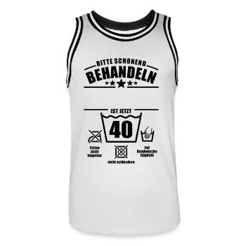 Schonend behandeln, 40. Geburtstag, Wunschname - Männer Basketball-Trikot - Weiß/Schwarz - Vorne - AI Model Male 185 dark (185cm)