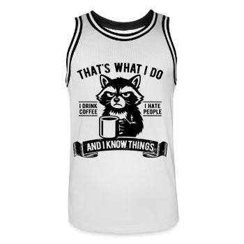 Je bois du café, je déteste les gens et je sais des choses - Maillot de basket Homme - blanc/noir - Devant - AI Model Male 185 dark (185cm)