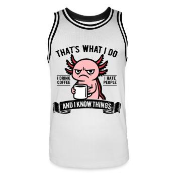 Je bois du café, je déteste les gens et je sais des choses - Maillot de basket Homme - blanc/noir - Devant - AI Model Male 185 dark (185cm)