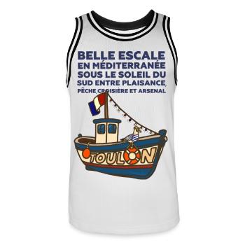 Fischerboot von Toulon und Gabian Provence - Männer Basketball-Trikot - Weiß/Schwarz - Vorne - AI Model Male 185 dark (185cm)