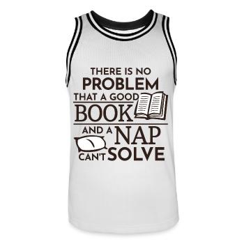 A Good Book - Men's Basketball Jersey - white/black - Front - AI Model Male 185 dark (185cm)