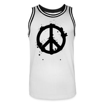 Signe de paix frappant dans un look éclaboussé de graffitis - Maillot de basket Homme - blanc/noir - Devant - AI Model Male 185 dark (185cm)