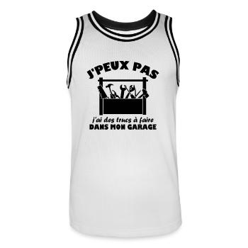 Je Peux Pas J'ai Des Trucs À Faire Dans Mon Garage - Maillot de basket Homme - blanc/noir - Devant - AI Model Male 185 dark (185cm)