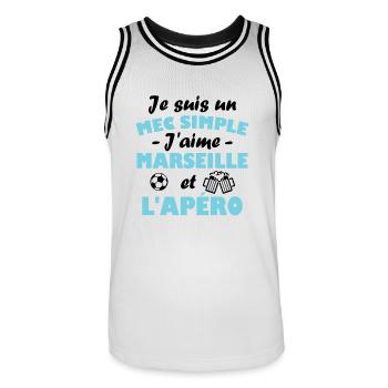 Je suis un mec simple j aime marseille et l apéro - Maillot de basket Homme - blanc/noir - Devant - AI Model Male 185 dark (185cm)