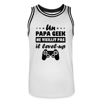 Un papa geek ne vieillit pas il level up - Maillot de basket Homme - blanc/noir - Devant - AI Model Male 185 dark (185cm)