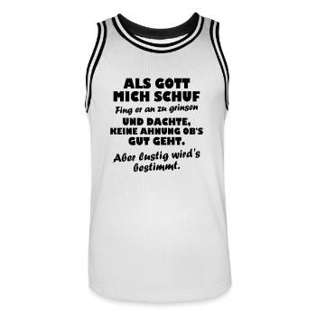 Als Gott mich schuf fing - Männer Basketball-Trikot - Weiß/Schwarz - Vorne - AI Model Male 185 dark (185cm)