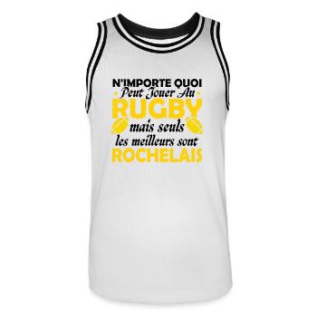 Rugby La Rochelle supporter rochelais club rugby - Maillot de basket Homme - blanc/noir - Devant - AI Model Male 185 dark (185cm)
