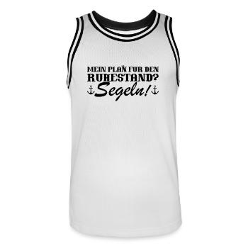 Mein Plan Für Den Ruhestand? Segeln! - Männer Basketball-Trikot - Weiß/Schwarz - Vorne - AI Model Male 185 dark (185cm)
