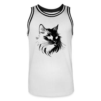 Katze, Katzenmotiv, Katzengesicht - Männer Basketball-Trikot - Weiß/Schwarz - Vorne - AI Model Male 185 dark (185cm)