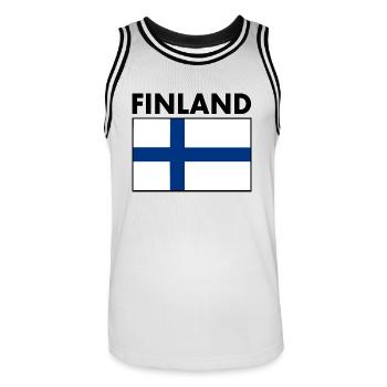 Finland - Men's Basketball Jersey - white/black - Front - AI Model Male 185 dark (185cm)