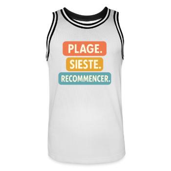 Motif été "Plage Sieste." Cadeau vacance Tenue été - Maillot de basket Homme - blanc/noir - Devant - AI Model Male 185 dark (185cm)