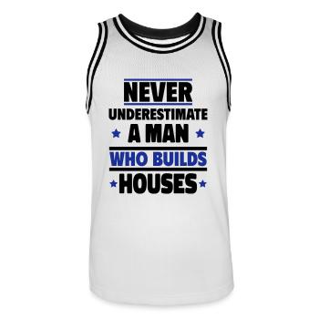 Ne sous-estimez jamais un homme qui construit des maisons - Maillot de basket Homme - blanc/noir - Devant - AI Model Male 185 dark (185cm)