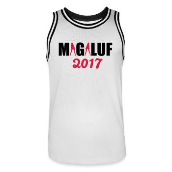 Magaluf 2017 - Men's Basketball Jersey - white/black - Front - AI Model Male 185 dark (185cm)