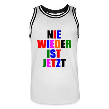 Nie wieder ist jetzt - Männer Basketball-Trikot - Weiß/Schwarz - Vorne - AI Model Male 185 dark (185cm)