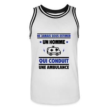 Un homme qui conduit une ambulance - Maillot de basket Homme - blanc/noir - Devant - AI Model Male 185 dark (185cm)