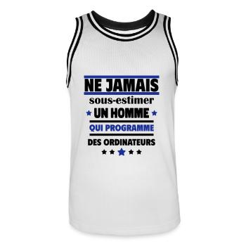 Unterschätzen Sie niemals einen Mann, der programmiert - Männer Basketball-Trikot - Weiß/Schwarz - Vorne - AI Model Male 185 dark (185cm)