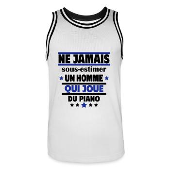 Ne jamais sous-estimer un homme qui joue du piano - Maillot de basket Homme - blanc/noir - Devant - AI Model Male 185 dark (185cm)