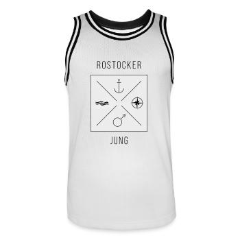 Rostocker Jung - Männer Basketball-Trikot - Weiß/Schwarz - Vorne - AI Model Male 185 dark (185cm)