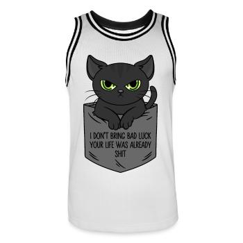Poche poitrine chat noir Je n’apporte pas de malchance - Maillot de basket Homme - blanc/noir - Devant - AI Model Male 185 dark (185cm)