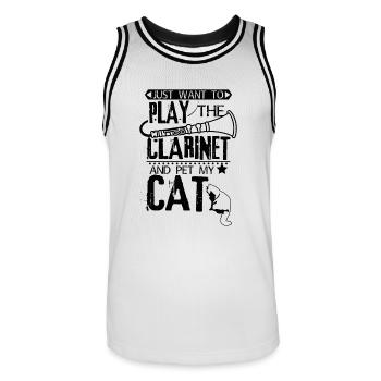 Clarinette chat - Maillot de basket Homme - blanc/noir - Devant - AI Model Male 185 dark (185cm)