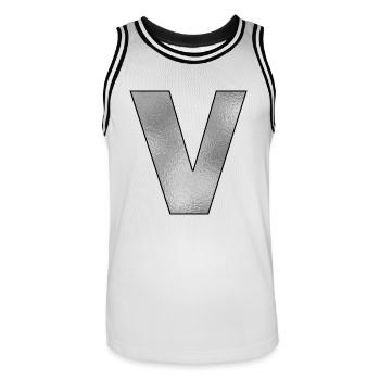 Lettre V Argent - Maillot de basket Homme - blanc/noir - Devant - AI Model Male 185 dark (185cm)