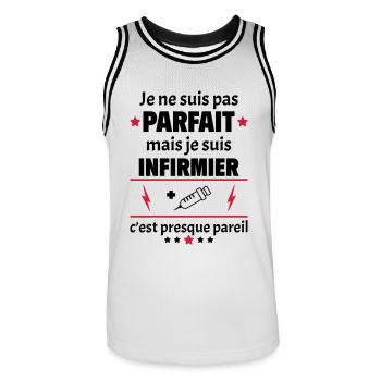 Pas parfait mais infirmier, fête des pères, noël - Maillot de basket Homme - blanc/noir - Devant - AI Model Male 185 dark (185cm)
