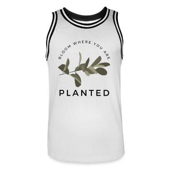 blühe, wo du gepflanzt bist - Männer Basketball-Trikot - Weiß/Schwarz - Vorne - AI Model Male 185 dark (185cm)