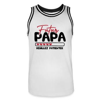Futur papa veuillez patienter - Maillot de basket Homme - blanc/noir - Devant - AI Model Male 185 dark (185cm)