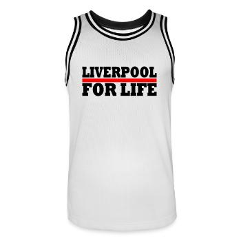 Liverpool for life - Men's Basketball Jersey - white/black - Front - AI Model Male 185 dark (185cm)