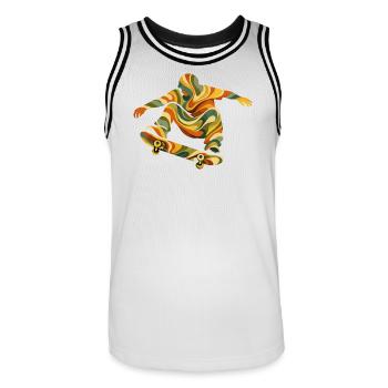 Retro Waves Skateboarder | Vintage-Psychedelic Skate-Design - Männer Basketball-Trikot - Weiß/Schwarz - Vorne - AI Model Male 185 dark (185cm)
