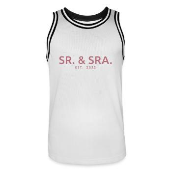 Sr. & Sra. Est. 2022 - Hochzeitsgeschenk für Männer & Frauen - Männer Basketball-Trikot - Weiß/Schwarz - Vorne - AI Model Male 185 dark (185cm)