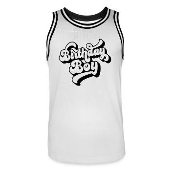 Birthday Boy - Cadeau de fête d’anniversaire pour les enfants garçons - Maillot de basket Homme - blanc/noir - Devant - AI Model Male 185 dark (185cm)
